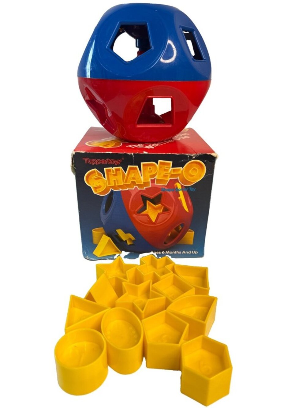 Tupperware SHAPE-O BALL Vintage Shape Sorter Baby Toy Complete 12 x Shapes & Box